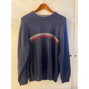 Tommy Hilfiger‎ Xl Mens sweater Wool trim navy flag logo RN#77806 XL